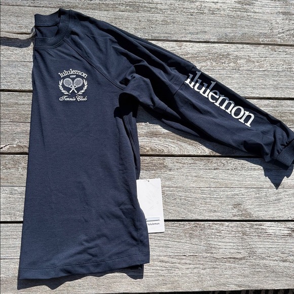 lululemon athletica Tops - Lululemon Tennis Club Layered Long Sleeve True Navy White Size 12 NWT UPF 40+